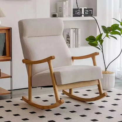 Wooden Rocking Chair Lounge Chair High Backrest Rocking Armchair Accent Chair with Lumber Pillow