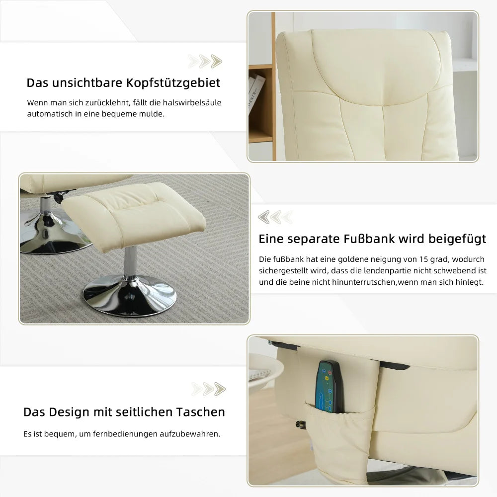 360° Swivel Relaxation Chair with Stool – Reclining Function, 5-Point Massage & Electric Heating, TV Lounge Chair for Comfort