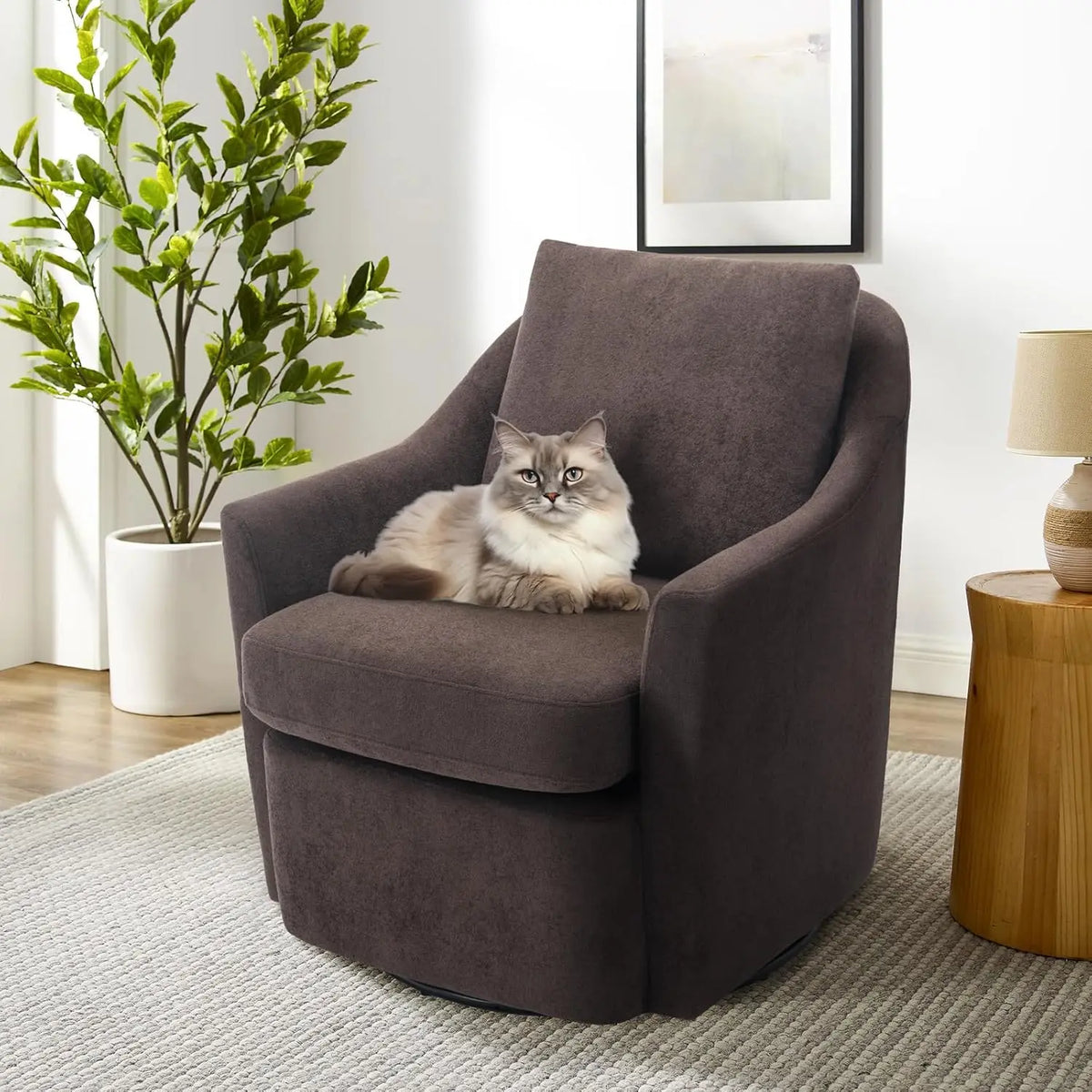 Swivel Accent Chair, Living Room Chair Upholstered 360° Swivel Chair Modern Reading Armchair for Bedroom/Office/Nursery,