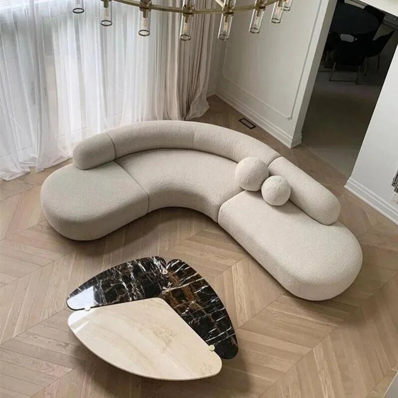 Modern Curved Sofa Set Furniture   Fabric Round White Living Room Sofa Apartment Boucle Semi-circular Sofa