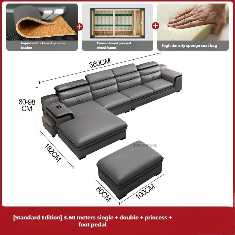 Luxury Leather Living Room Sofas Italian Home Sofa Bed Recliner Modern Designer Ergonomic Back Sofa Living Room Furniture