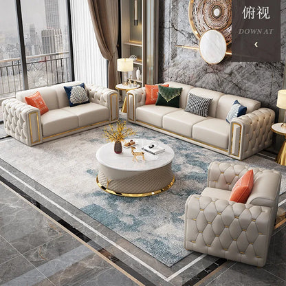 Living room Italian light luxury sofa post-modern first-layer cowhide buckle luxury leather sofa combination
