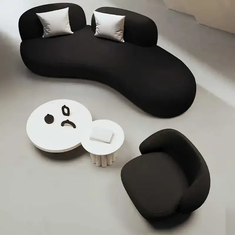 curved sofa, small apartment special-shaped black beauty salon hall, clothing store office rest area reception and negotiation