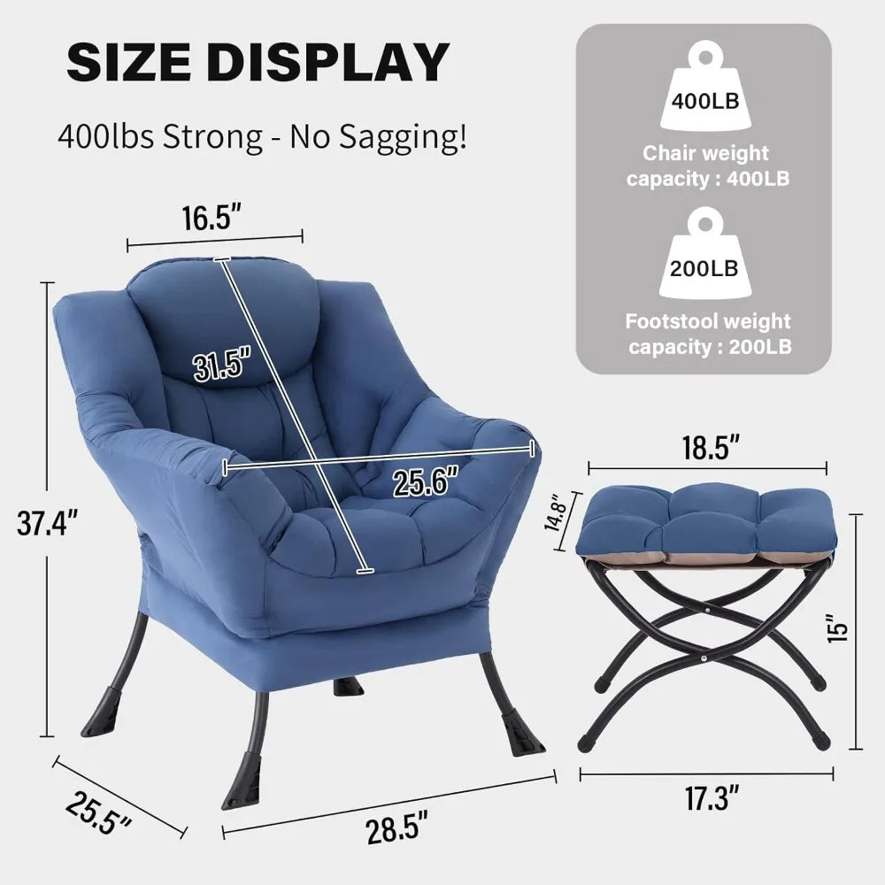 Modern Comfortable Lounge Chair with Ottoman, Large Reading Sofa for Bedroom Leisure Time