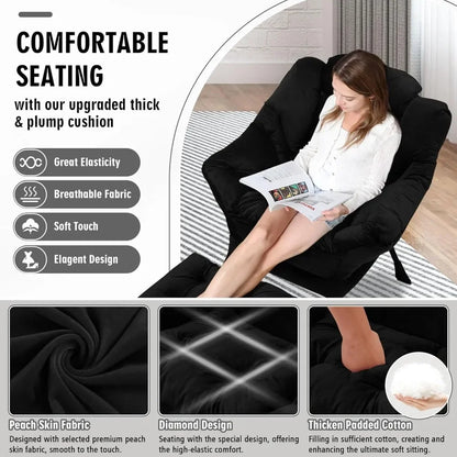 "elegant reclining chair and ottoman, comfortable sofa chair with footrest, spacious reading chair for bedrooms and living space