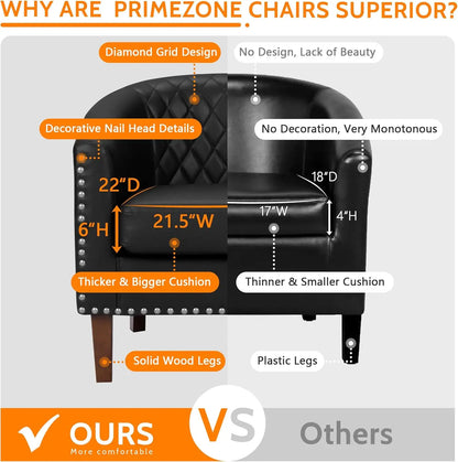 Barrel Chair Set of 2, Faux Leather Accent Chair with Cushion, Nail Trim & Diamond Grid Backrest, Black