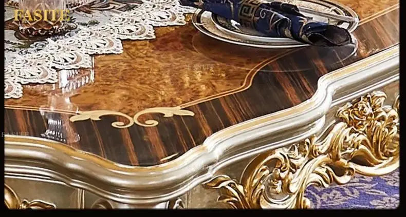 Premium European-style combination dining table and chairs all solid wood flower villa large-sized restaurant