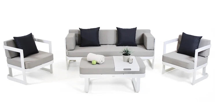 #v White Modern Cheap Patio Conversation Loveseat Couch Furniture Outdoor Garden Aluminum Sectional Sofa Set on Sale