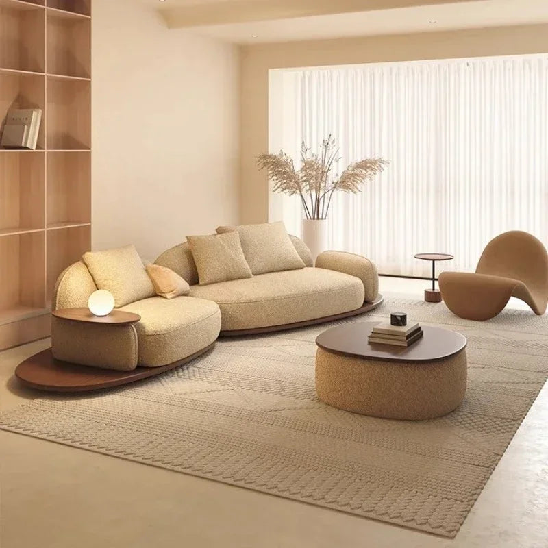 Living Room Coffee Table Designer Creative Three-person Log Style Furniture Modern Simple Modern Morocco Fabric Sectional Sofas