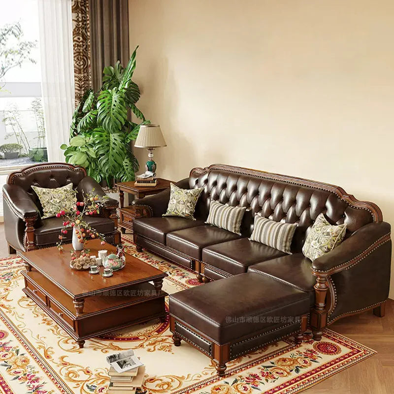 American, leather, sofa, solid wood, furniture, American, corner, sofa