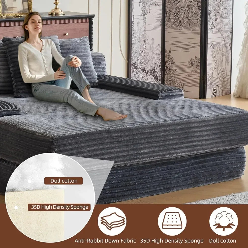 67'' Indoor Chaise Lounge Chair Oversized Upholstered Sofa Bed Modern Deep Seat Comfy Corduroy Sleeper Couch