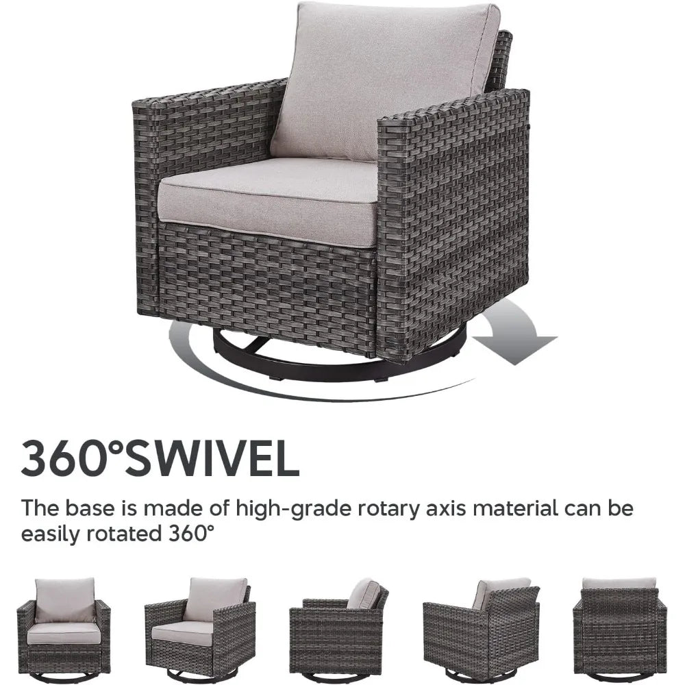 7 Piece Wicker Patio Furniture Set - Outdoor Swivel Rocker Chairs Set with Coffee Table, Side Table, 3 Seat Sofa & Ottomans, Sma