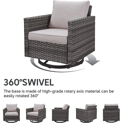 7 Piece Wicker Patio Furniture Set - Outdoor Swivel Rocker Chairs Set with Coffee Table, Side Table, 3 Seat Sofa & Ottomans, Sma
