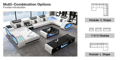 Modern Design Leather Couch Sectional Living Room Sofa Set Furniture with LED