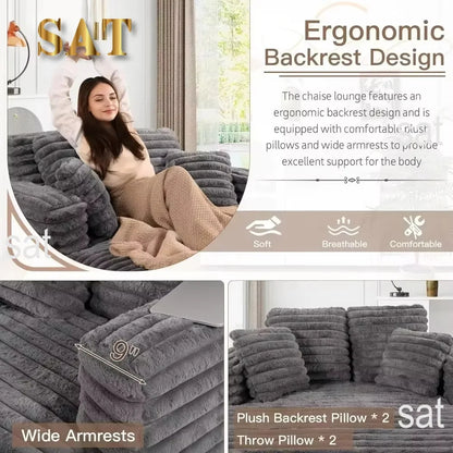 #Striped Soft Fabric Modular Oversized Chaise Lounge Sofa with Layered Back Cushions Cozy Deep Seating for Modern Living Room
