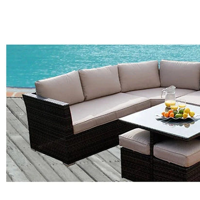 Outdoor Garden Rattan Sofa Set with Rope Seating - Durable Aluminum Frame Furniture Collection