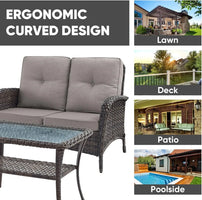 [Free Shipping!]Outdoor Loveseat Sofa 2-Seat PE Wicker Outdoor Couch with Coffee Table,Deep Seat High Back Outdoor Patio Furnitu