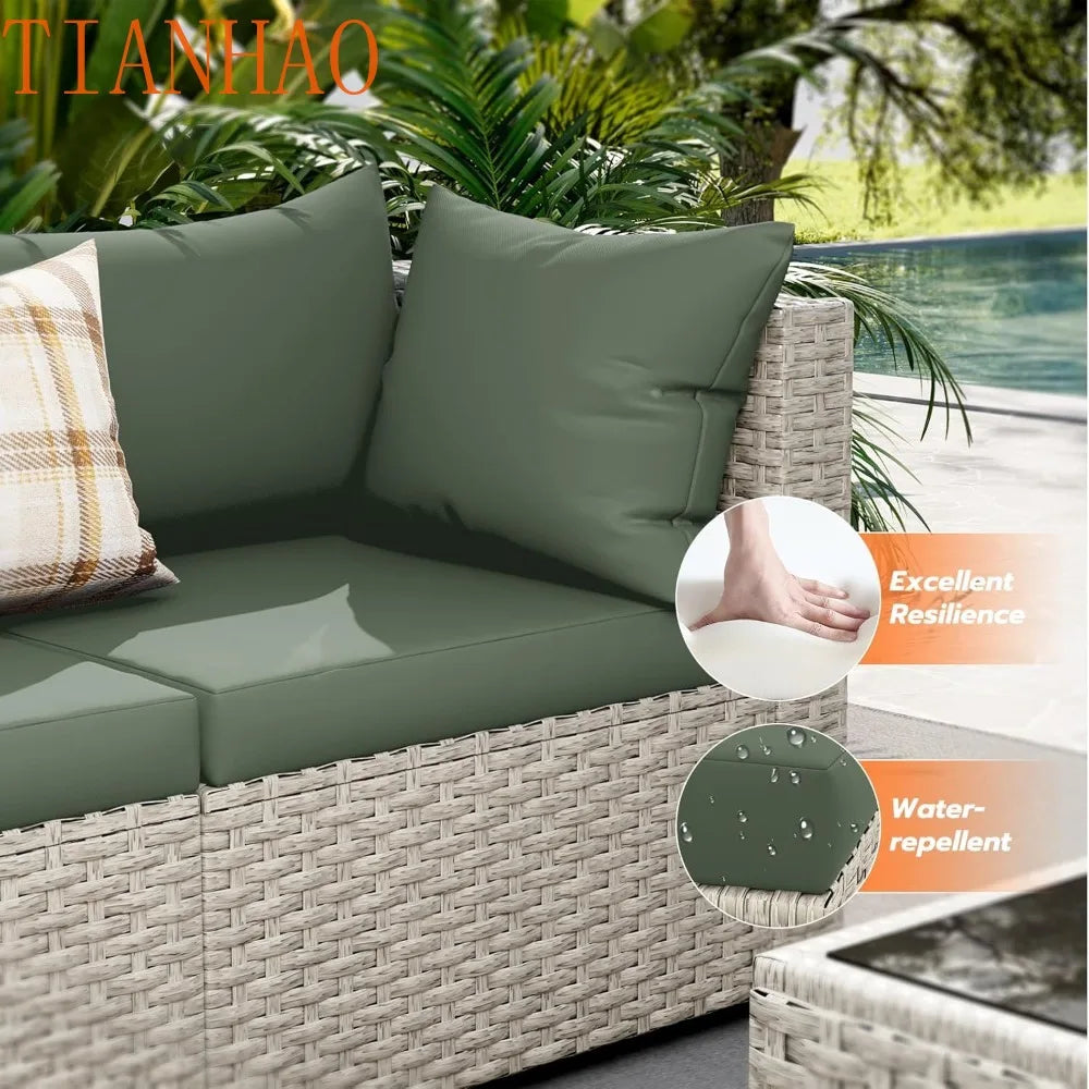 Outdoor Patio Furniture Set, 7-Piece PE Wicker Sectional Sofa with Tea Table, Outdoor Conversation Set for Patio,