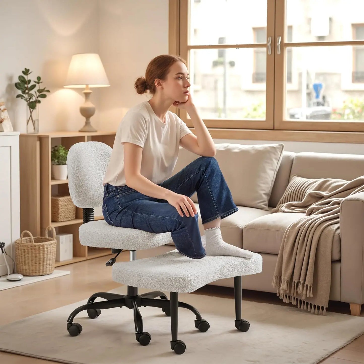 Ergonomic Cross Legged Office Desk Chair with Wheels, 360° Swivel and Adjustable Height for Meditation and ADHD,Criss Cross Knee