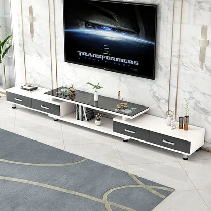 Modern & Minimalist Tempered Glass Expandable TV Stand & Coffee Table Set - European Style, Ideal for Small - Space Living Rooms