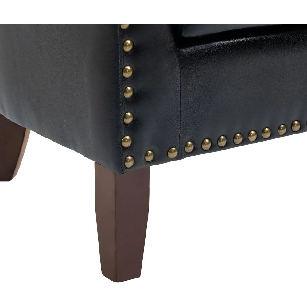 Modern Upholstered Barrel Club Chair with Nailed Trim for Living Room, Comfortable Accent Armchair for Bedroom