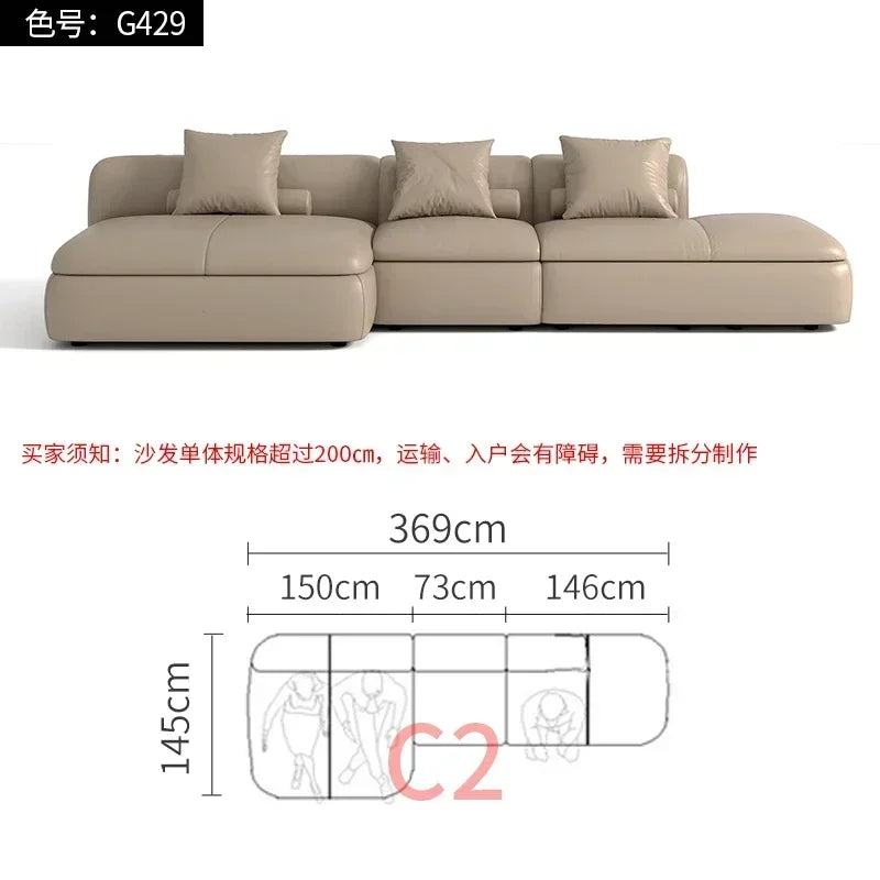 20031A Curved Leather Sofa First Layer Cowhide Semicircle Living Room Italian Modern Simple High-End Elegant