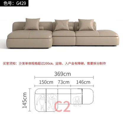 20031A Curved Leather Sofa First Layer Cowhide Semicircle Living Room Italian Modern Simple High-End Elegant