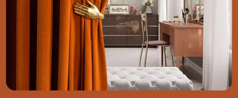 Luxury Nordic Minimalist Blackout Velvet Curtains for Bedroom Living Room Orange Home Decor Custom Tulle and Valance