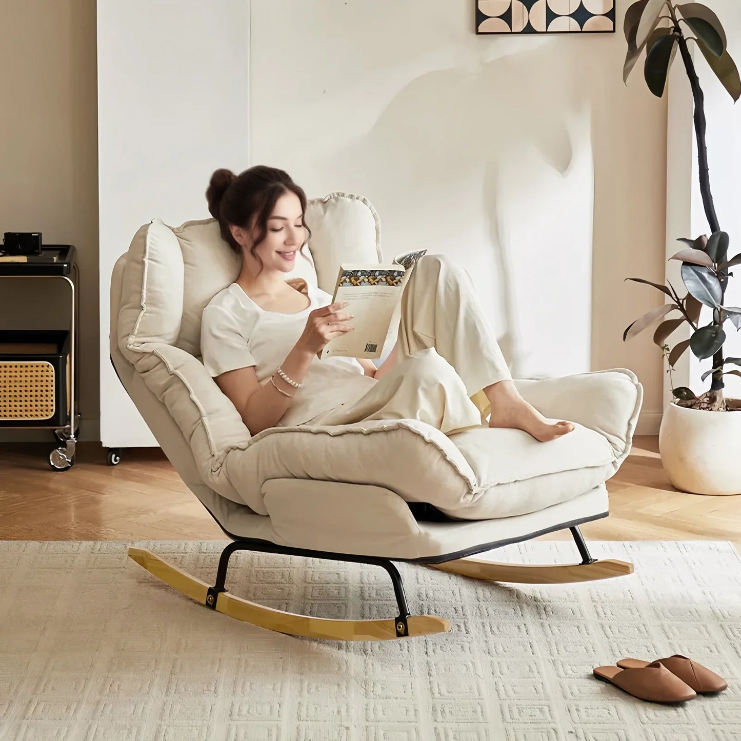 Adjustable Backrest Rocking Chair Wide Seat Living Room Rocker for Comfortable Relaxation