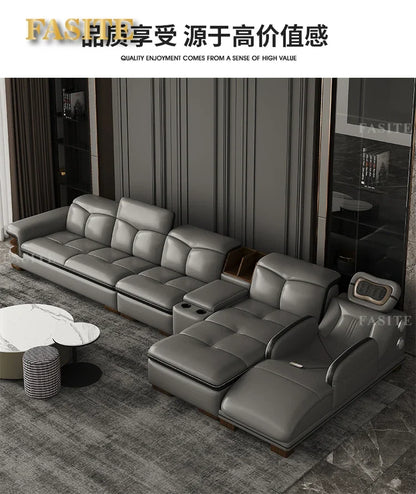 Premium Smart leather sofa massage for left and right noblewomen, cowhide solid wood living room corner small unit