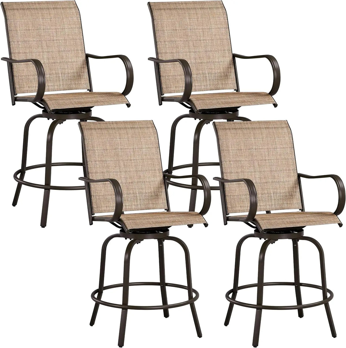 Patio Swivel Bar Stools Set of 2, All-Weather Outdoor High Bar Stools for Outdoor, Beach, Lawn, Poolside and Garden, Brown