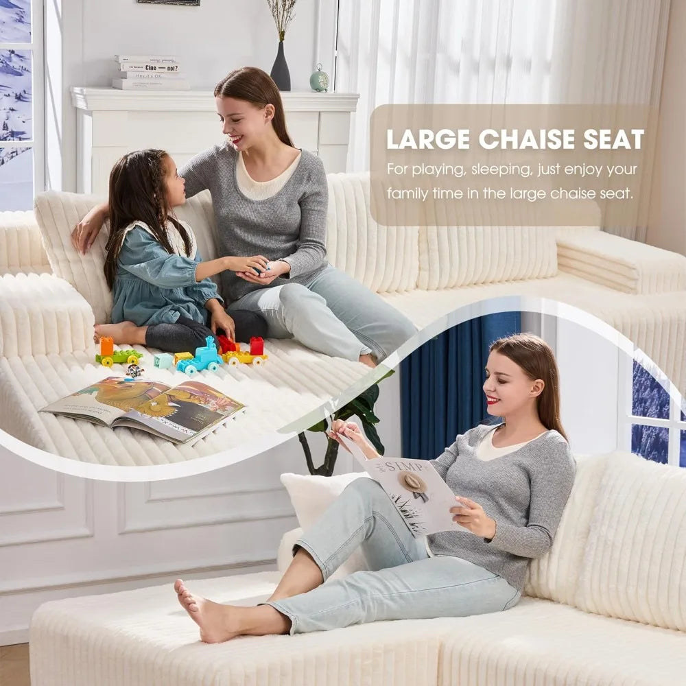 3-Seater L-Shaped Cloud Sectional Sofa with Memory Foam Cushions Oversized Chaise Ultimate Comfort for Home Living Room