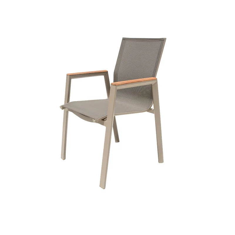 #Modern Outdoor Aluminum Chair Wood Metal Frame Villa Patio Garden Table Chair Set For Dining Courtyard Leisure