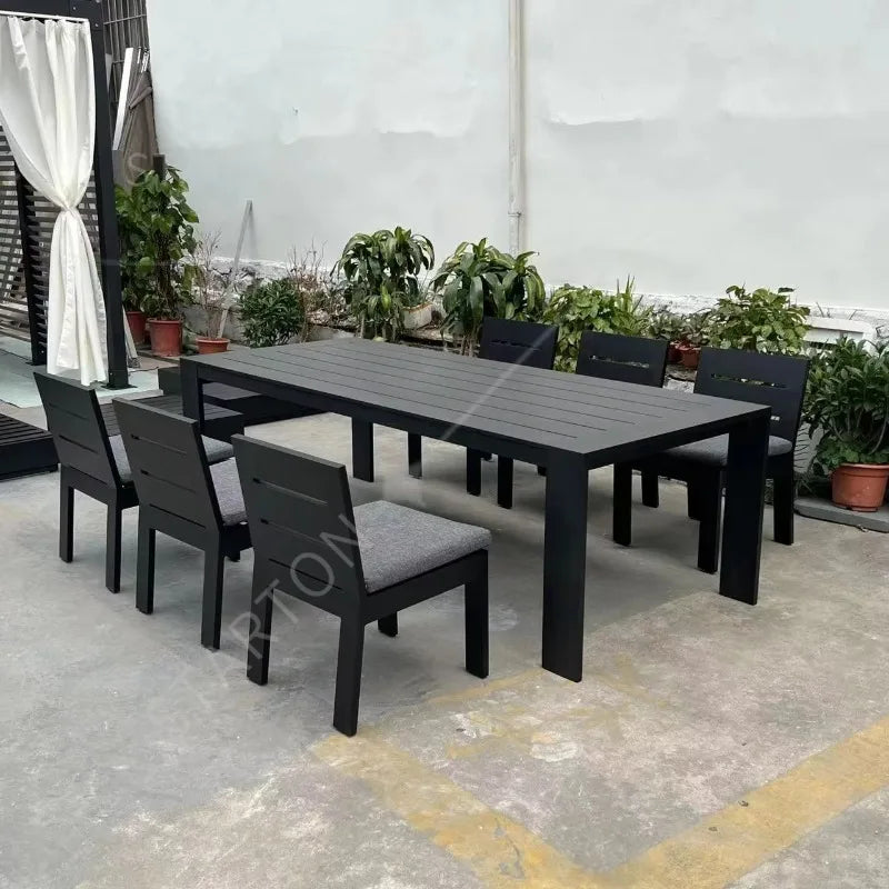 Hot Sale Marbella Aluminum Outdoor Table and Chairs Hotel Luxury Black Metal Outdoor Furniture Aluminum Outdoor Dining Set