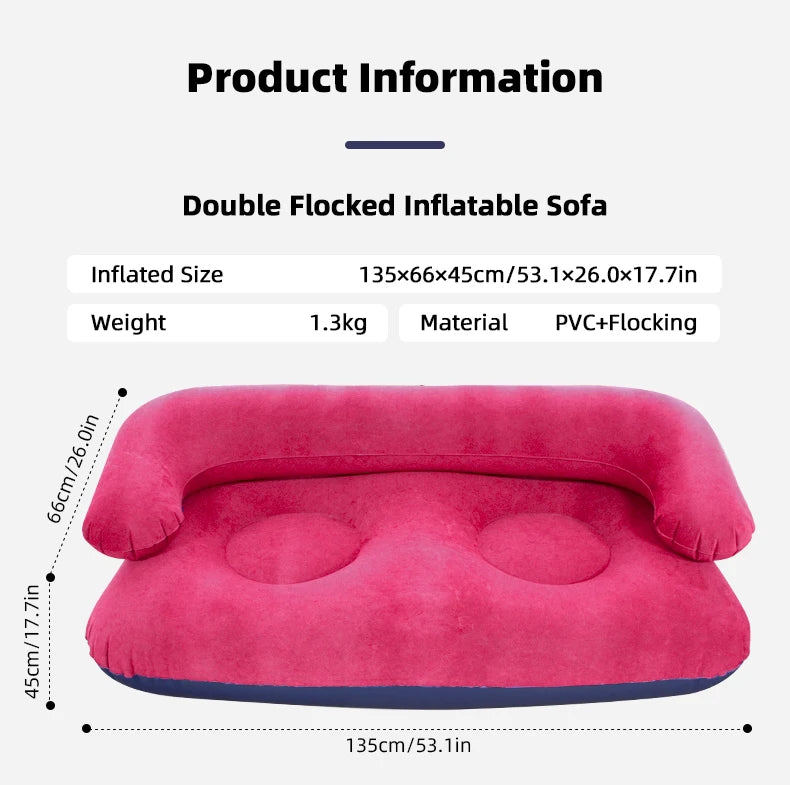 Double Inflatable Air Sofa Two-Seater Lazy Couch Heavy Duty Leak Proof Inflatable Lounge Furniture Indoor Outdoor Camping