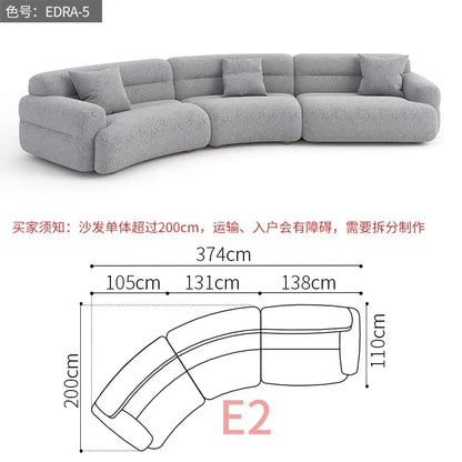 yA38 Minimalist new fan-shaped large flat-layer curved sofa custom left and right concubine lamb wool
