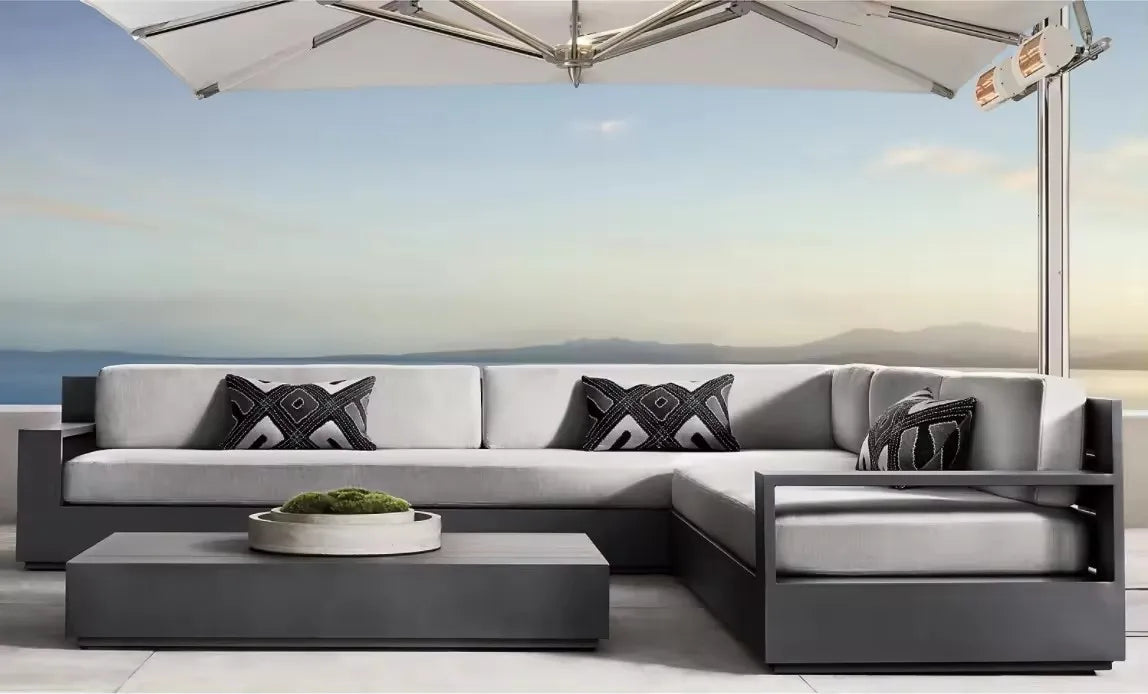 Villa Courtyard corner outdoor sofa Aluminum Furniture Hotel Outdoor Sunscreen Durable L-shaped Garden Sofa Customization