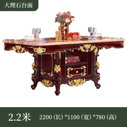 European solid wood marble family villa hotel large dining table and chair combination with locker rectangle