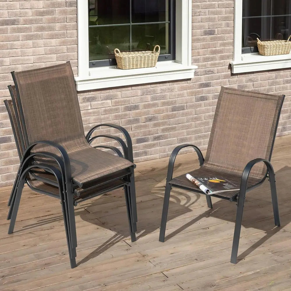 4 Patio Dining Chairs Outdoor Stackable Chairs with High Back All Weather Textilene Seats Metal Frame Breathable Garden Chairs f