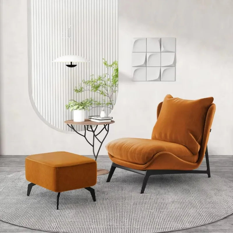 Modern Soft Upholstered Metal Leisure Armchair Curved Velvet Wing Chair Hotel Living Room Bed Room Chair