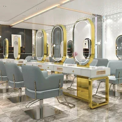 SS newBarber Shop Hair Salon Hair Salon with Socket Hot Dyeing with Light Stainless Steel Floor Dressing Table