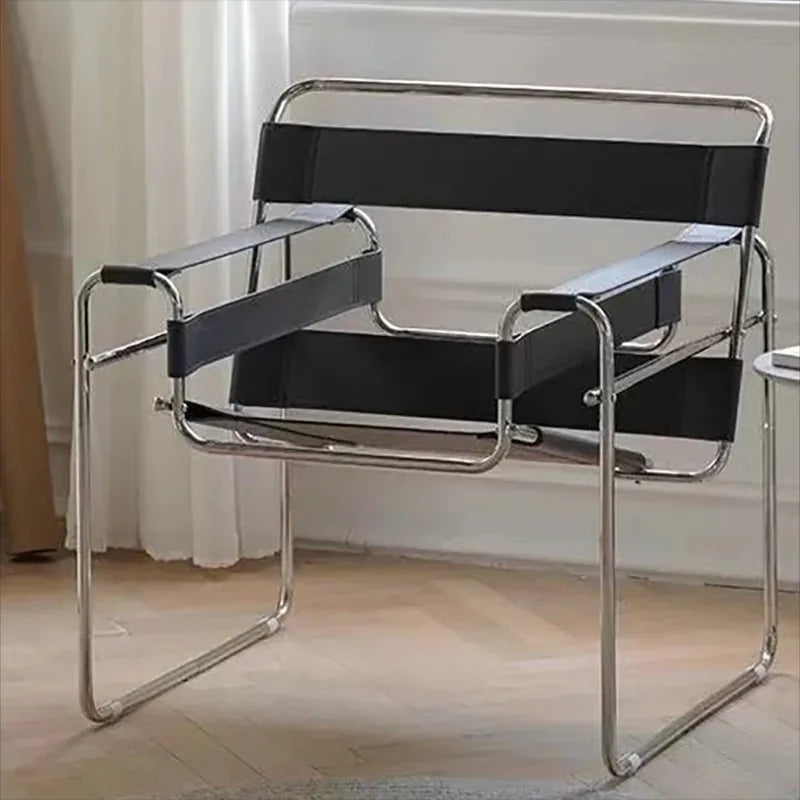 Bauhaus Tubular Steel Leather Sling Chair Mid Century Modern Lounge Armchair Iconic Minimalist Accent Seating