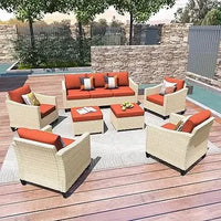Wicker Patio Furniture Set Modern Outdoor Conversation  Sofa with Cushion and Ottomans for Garden, Poolside, Backyard