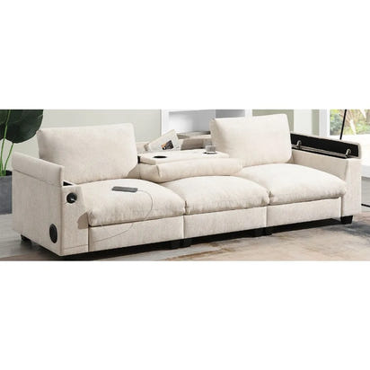 9635''Chenille Sectional Sofa with Bluetooth Speaker Comfy Cloud Couch Set with Drop Down Table Cup Holders USB Charger Storage