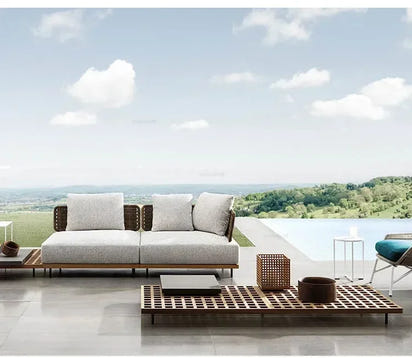 Nordic Solid Wood Sofa Chair Leisure Patio Living Room Furniture Villa Luxury Sofa Combination Garden Furniture Sets Rattan