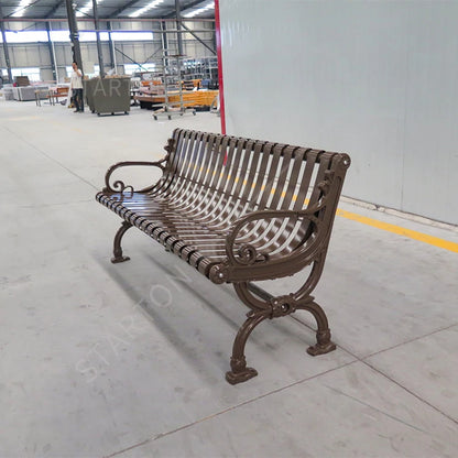 Public Outdoor Bench Steel Powder Coated Metal Resting Bench Outdoor Park Bench