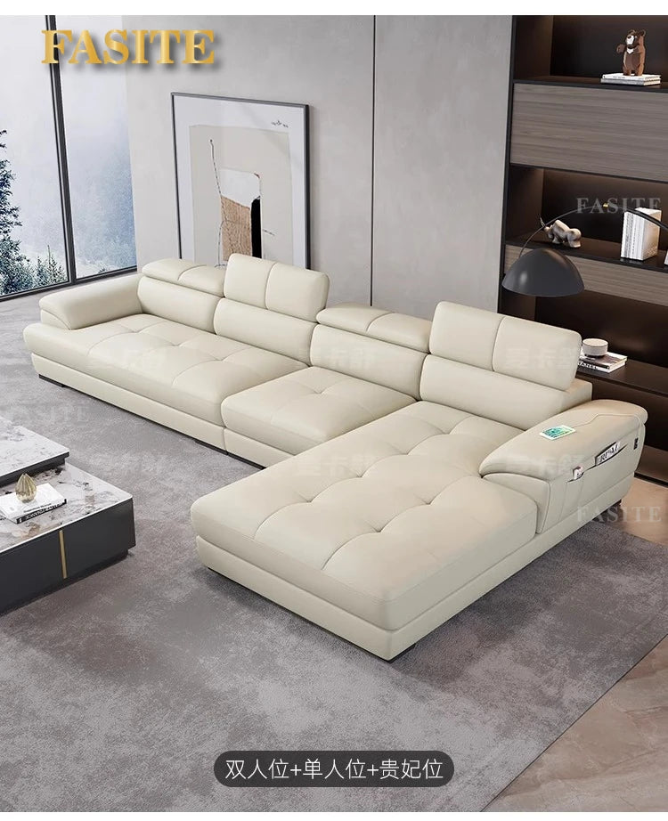 Nordic first-layer cowhide modern minimalist living room corner function minimalist full leather sofa