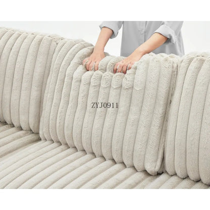 122-Inch lift sofa bed, plush fabric sofa bed with USB port, living room khaki sofa