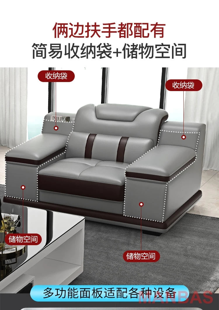 a48 Italy Genuine Leather Sectional Sofa with Bluetooth Speaker,Functional Headrest,Massage Chaise | L Shape Corner Couch