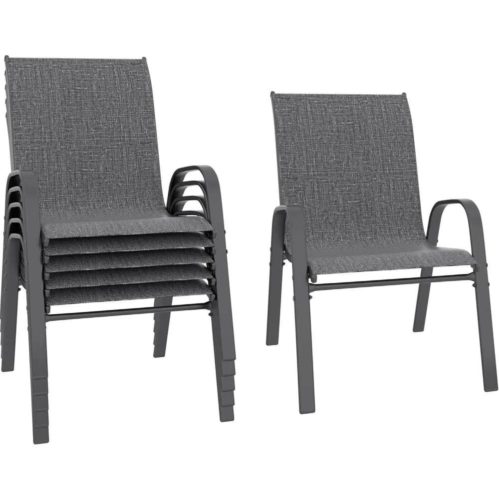 HOME - Patio Chairs Set of 6, Stackable Outdoor Dining Chairs Set with Breathable Seat Fabric, All-Weather